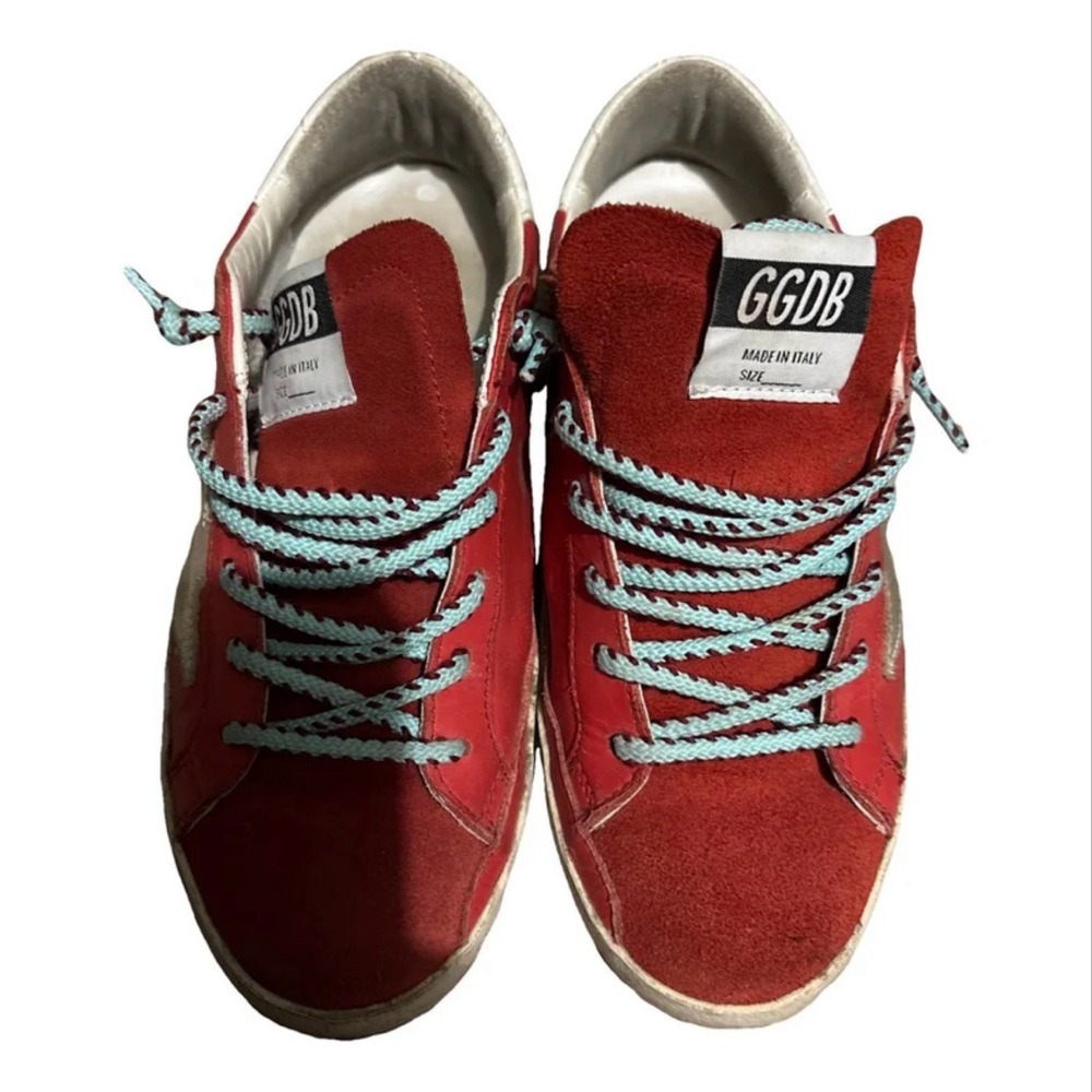 Golden Goose Red and Blue Sneakers Suede Low-Top